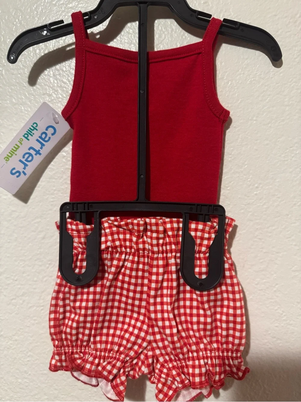 Carter's preemie Red Cherry/fruit Gingham Ruffle Baby set